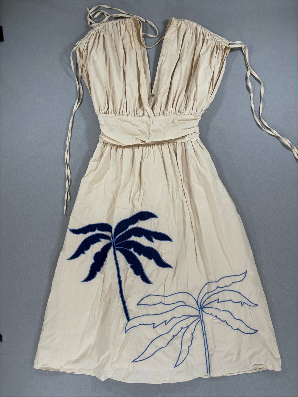 Ciebon Gale Cream Midi Dress with Navy Palm Motif cotton M - Picture 2 of 14